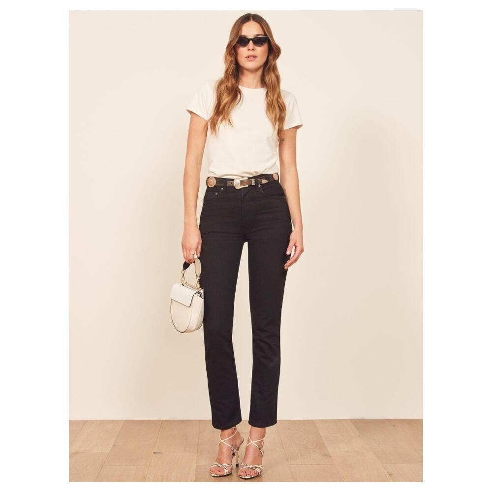 Reformation Stevie Ultra High Rise Jeans in Black Denim Straight Leg Size 26